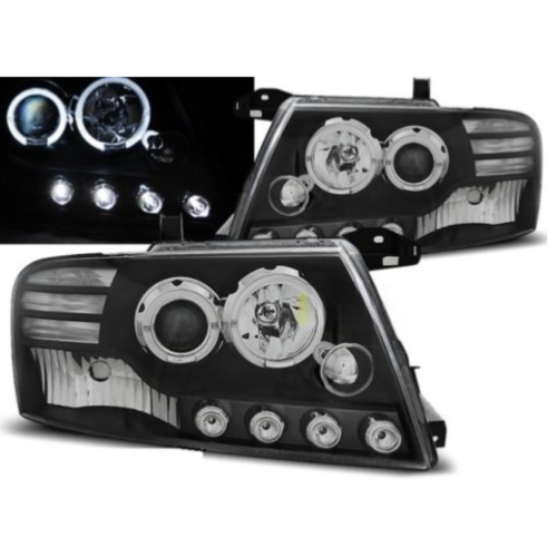Paire de feux phares Mitsubishi Pajero 01-06 angel eyes LED noir