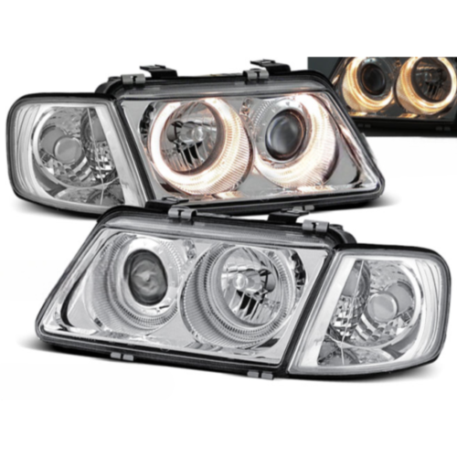 Paire de feux phares Audi A3 8L de 1996 a 2000 angel eyes chrome