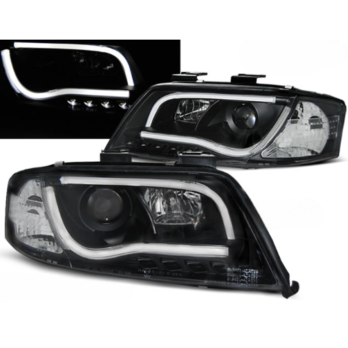 Paire de feux phares Audi A6 C5 de 1997 a 2001 Tube Light led LTI noir