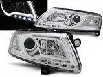 Paire de feux phares Audi A6 C6 de 2004 a 2008 Tube Light led LTI chrome