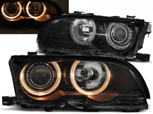 Paire de phares BMW serie 3 E46 Coupe Cabriolet de 2001 a 2003 angel eyes noir