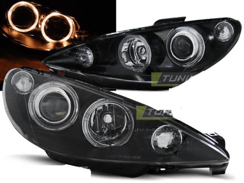 Paire de feux phares Peugeot 206 02-06 angel eyes noir