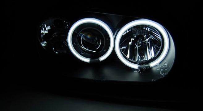 PHARES NOIRS ANNEAUX LED CCFL FEUX ANGEL EYES LOOK XENON VOLKSWAGEN VW GOLF  4 (03674) - EuropeTuning