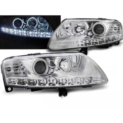 Paire de feux phares Audi A6 C6 de 2004 a 2008 Angel eyes led chrome