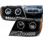 Paire de feux phares Jeep Grand Cherokee de 1999 a 05/2005 angel eyes noir