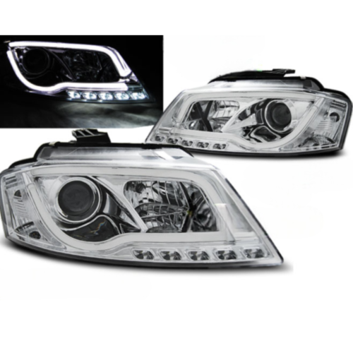 Paire de feux phares Audi A3 8P de 2008 a 2012 chrome TubeLight LTI DRL