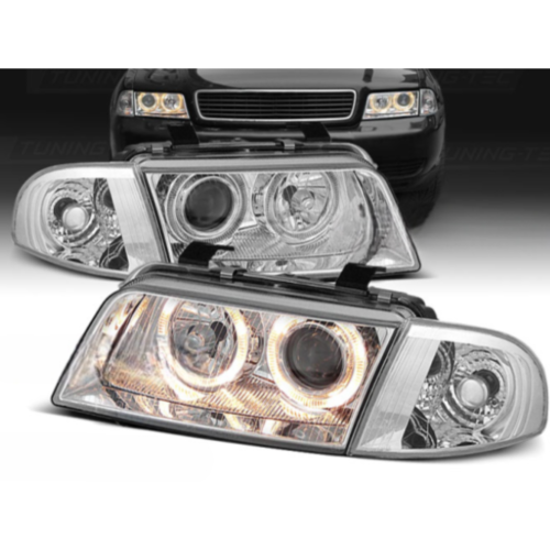 Paire de feux phares Audi A4 B5 de 1994 a 1998 Angel eyes chrome