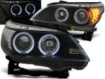 Paire de feux phares BMW serie 5 E60/E61 03-07 angel eyes noir led