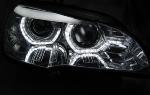 Paire feux phares BMW X5 E70 07-10 Xenon Angel Eyes Led DRL Chrome AFS