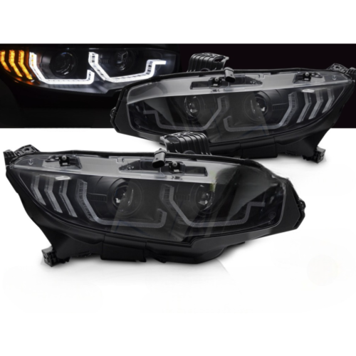 Paire de feux phares Honda Civic de 2016 a 2021 FULL LED DRL Dyn Noir