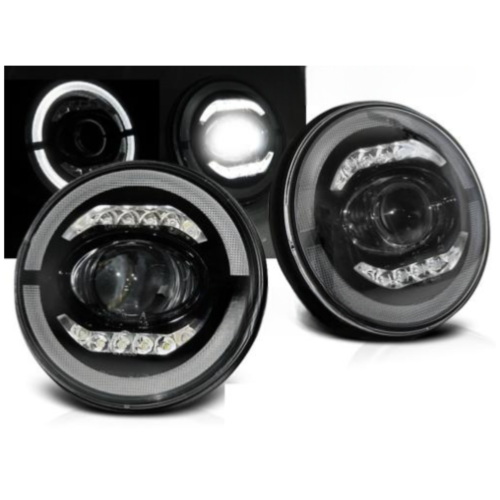 Paire de feux phares Jeep Wrangler 96-18 Angel Eyes Full LED Noir