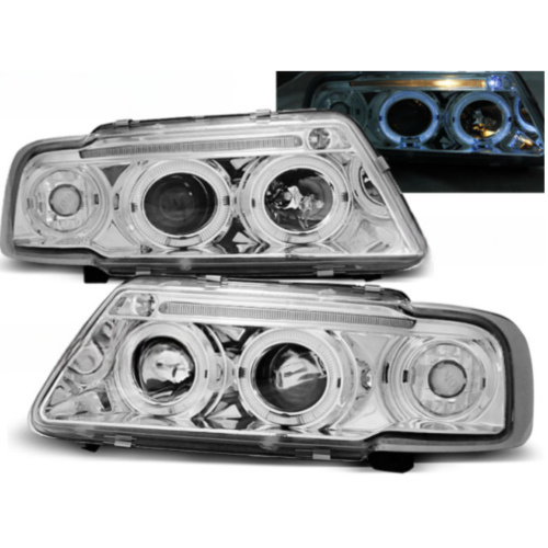 Paire de feux phares Audi A3 8L de 1996 a 2000 angel eyes chrome