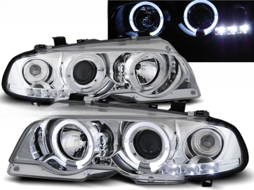 Paire de phares BMW serie 3 E46 Coupe de 1999 a 2003 angel eyes chrome