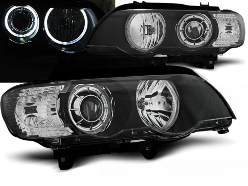 Paire de feux phares BMW X5 E53 de 1999 a 2003 angel eyes led noir
