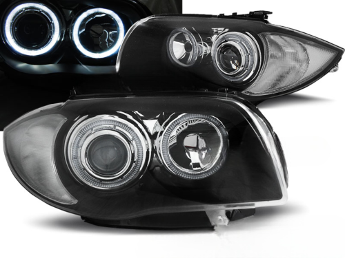 Paire de feux phares BMW serie 1 E87 / E81 de 2004 a 2011 angel eyes noir