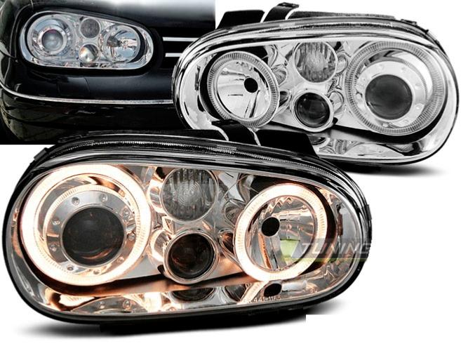 Paire de feux phares VW Golf 4 97-03 angel eyes chrome