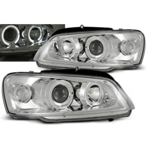 Paire de feux phares Peugeot 106 96-03 angel eyes chrome
