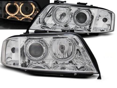 Paire de feux phares avant Audi A6 C5 de 1997 a 1999 angel eyes chrome xenon