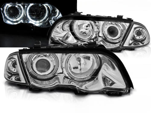 Paire de phares BMW serie 3 E46 Berline de 1998 a 2001 angel eyes led chrome