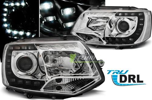 Paire de feux phares VW T5 10-15 Daylight DRL led chrome