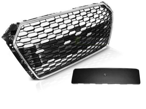 Calandre Avant pour Audi A4 B9 de 2015 a 2019 Look Sport Noir et Chrome
