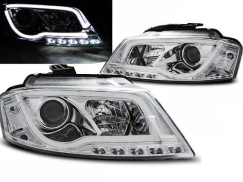 Paire de feux phares Audi A3 8P de 2008 a 2012 chrome TubeLight LTI DRL