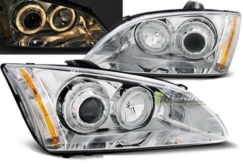 Paire de feux phares Ford Focus 04-08 angel eyes chrome