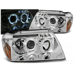 Paire de feux phares Jeep Grand Cherokee de 1999 a 05/2005 angel eyes chrome