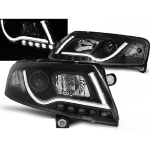 Paire de feux phares Audi A6 C6 4F de 2004 a 2008 noir Tube Light DRL xenon