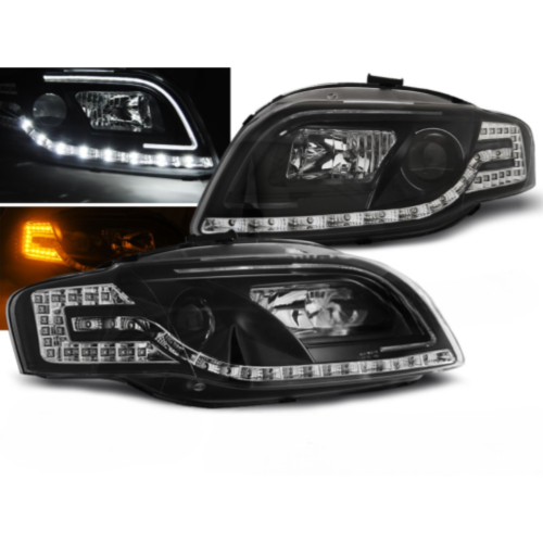 Paire de feux phares Audi A4 B7 de 2004 a 2008 Tube Light Led noir Cligno led