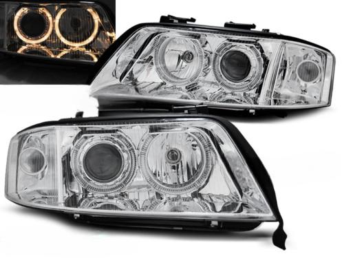 Paire de feux phares avant Audi A6 C5 de 2001 a 2004 angel eyes chrome