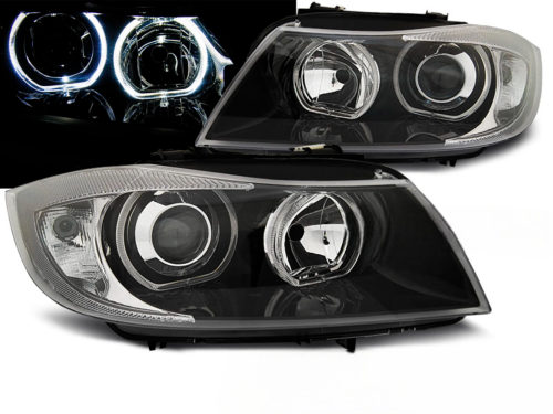 Paire de feux phares BMW serie 3 E90/E91 de 2005 a 2008 angel eyes led noir