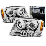 Paire de feux phares Jeep Grand Cherokee de 1999 a 05/2005 angel eyes chrome