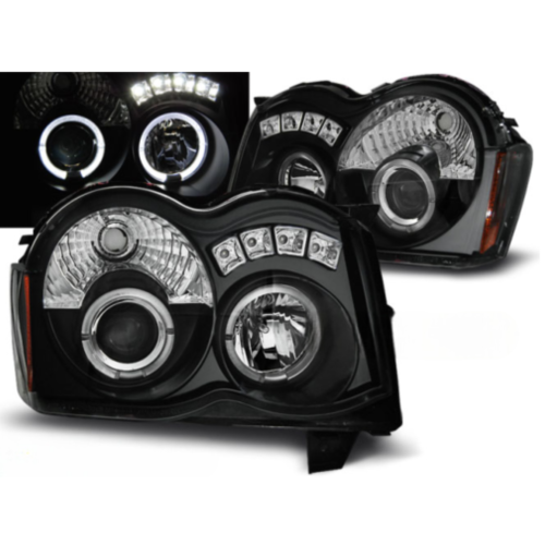 Paire de feux phares Jeep Grand Cherokee de 2008 a 2010 angel eyes noir