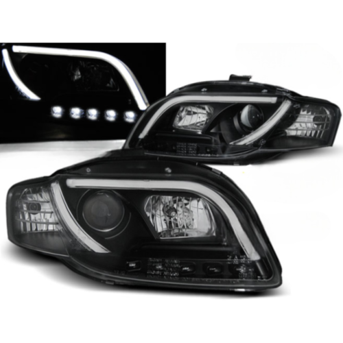 Paire de feux phares Audi A4 B7 de 2004 a 2008 Tube Light LTI DRL Led noir