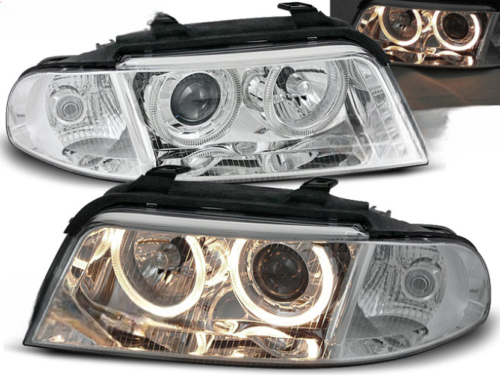 Paire de feux phares Audi A4 B5 de 1999 a 2000 angel eyes chrome