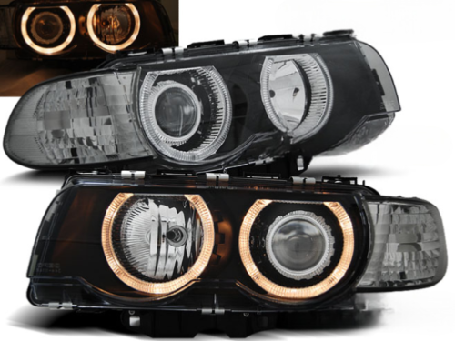 Paire de feux phares BMW serie 7 E38 de 1998 a 2001 angel eyes noir