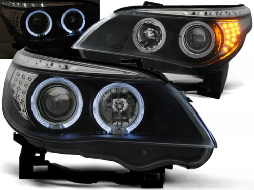 Paire de feux phares BMW serie 5 E60 de 2003 a 2007 Angel eyes noir + Cligno led