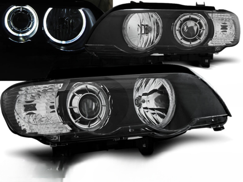 Paire de feux phares BMW X5 E53 de 1999 a 2003 xenon angel eyes led noir