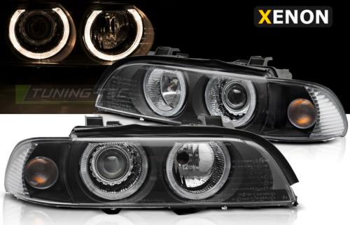 Paire de feux phares BMW serie 5 E39 LCI 00-03 angel eyes xenon noir