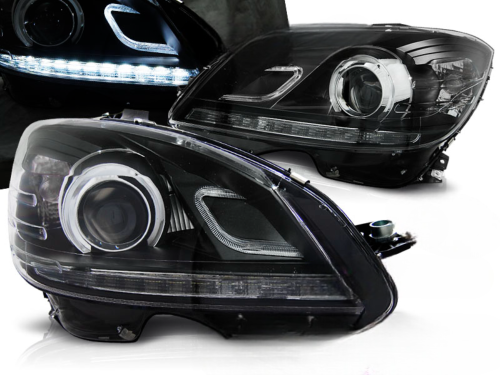 Paire de feux phares Mercedes classe C W204 de 2007 a 2010 Daylight DRL led noir
