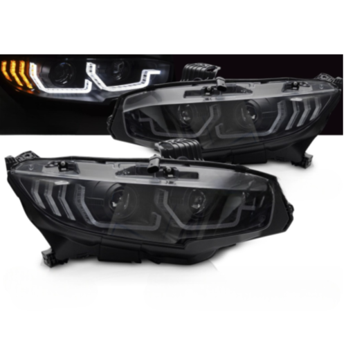 Paire de feux phares Honda Civic de 2016 a 2021 LED DRL Dyn Noir