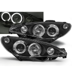 Paire de feux phares Peugeot 206 de 1998 a 2002 angel eyes noir - Montage H4