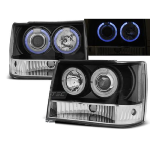 Paire de feux phares Jeep Grand Cherokee 93-98 angel eyes noir