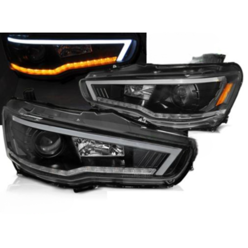 Paire de feux phares Mitsubishi Lancer 8 08-16 LED LTI cligno dyn -Noir